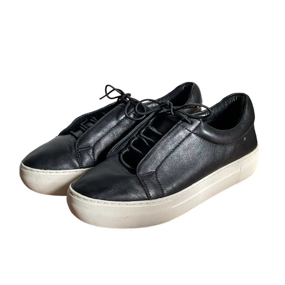 J/slides ladies tie up semi platform sneaker. Black leather size 6.5